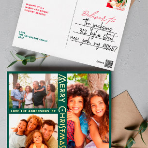 Postal Festiva Con Relieve Metalizado Oro VERDE MODERNO MERRY CHRISTMAS MULTI Foto