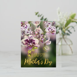 Postal Festiva Con Relieve Metalizado Orquídeas Floral Feliz Día de la Madre Oro Real