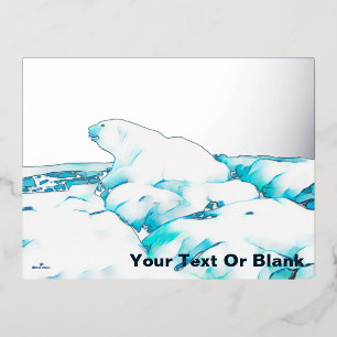 Postal Festiva Con Relieve Metalizado Oso Polar sobre hielo - Relieve metalizado de salu