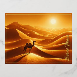 Postal Festiva Con Relieve Metalizado Paisaje de decoración del desierto de camello seco