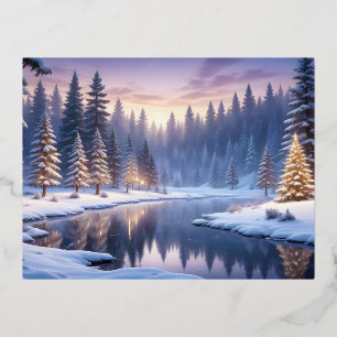 Postal Festiva Con Relieve Metalizado Paisaje pintoresco Montañas Naturaleza invernal Ca