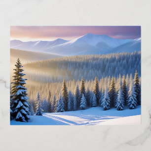 Postal Festiva Con Relieve Metalizado Paisaje pintoresco Montañas Naturaleza invernal Ca