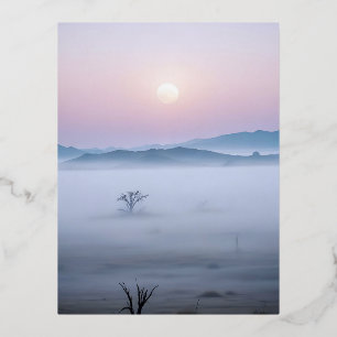 Postal Festiva Con Relieve Metalizado Paisaje pintoresco Montañas Valle Arte natural
