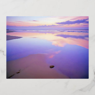 Postal Festiva Con Relieve Metalizado Paisaje playero Sunset Dusk Tranquilidad Relax