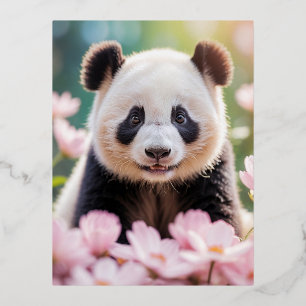 Postal Festiva Con Relieve Metalizado Panda Animal Fun Minitamaño Fantástico Surreal