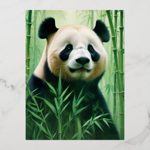 Postal Festiva Con Relieve Metalizado Panda Doble exposición Naturaleza animal Arte salv
