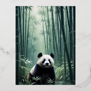 Postal Festiva Con Relieve Metalizado Panda Doble exposición Naturaleza animal Arte salv
