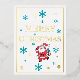 Postal Festiva Con Relieve Metalizado Papá Noel Feliz Navidad