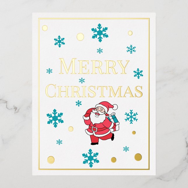 Postal Festiva Con Relieve Metalizado Papá Noel Feliz Navidad (Anverso)