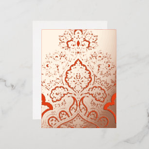 Postal Festiva Con Relieve Metalizado Papel de aluminio de flores de paisley naranja