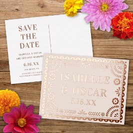 Postal Festiva Con Relieve Metalizado Papel Picado Neutral Foil Boda Save The Date