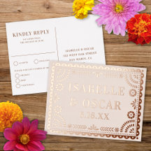 Papel Picado Neutral Foil Wedding Reply RSVP Card