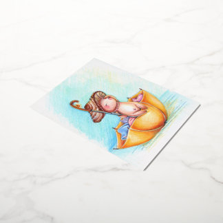 Postal Festiva Con Relieve Metalizado paraguas naranja champiñón Cute Mar Cottagecore