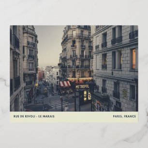 Postal Festiva Con Relieve Metalizado París, Francia