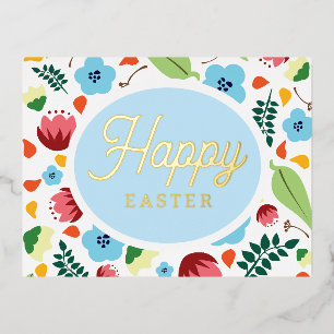 Postal Festiva Con Relieve Metalizado Pascua floral de primavera