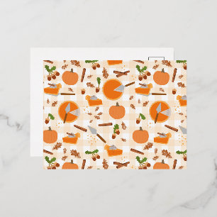 Postal Festiva Con Relieve Metalizado Patrón de caída de otoño del conducto de calabaza