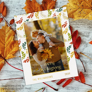 Postal Festiva Con Relieve Metalizado Patrón de hojas de otoño de foto personalizada