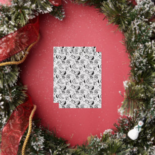 Postal Festiva Con Relieve Metalizado Patrón de paisley blanco y negro - Arte textil ele