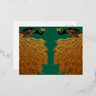 Postal Festiva Con Relieve Metalizado Pavo real Art Nouveau de Will Bradley