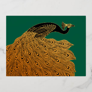 Postal Festiva Con Relieve Metalizado Pavo real Art Nouveau de Will Bradley
