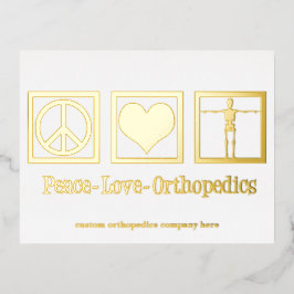 Postal Festiva Con Relieve Metalizado Paz Amor Ortopedia Personalizado Oro Ortopedista