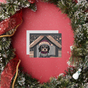 Postal Festiva Con Relieve Metalizado Perro lindo con Papá Noel en Nieve