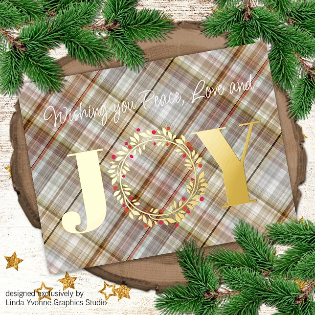 Postal Festiva Con Relieve Metalizado Personalizado Alegría Paz Amor Red Holly Berries F (Subido por el creador)