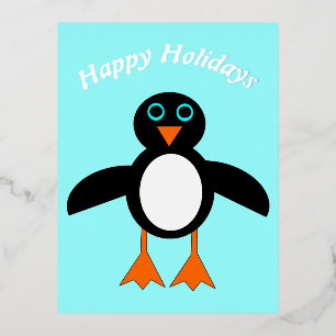 Postal Festiva Con Relieve Metalizado Personalizado Cute Penguin