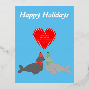 Postal Festiva Con Relieve Metalizado Personalizado de focos de besos de Navidades íntim