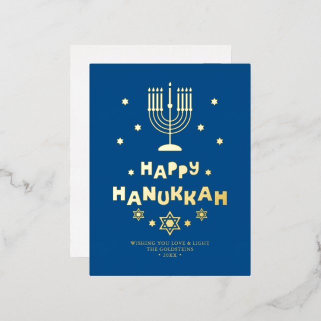 Postal Festiva Con Relieve Metalizado Personalizado de "Happy Hanukkah" (Anverso/Reverso)