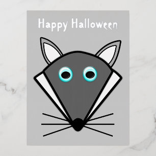 Postal Festiva Con Relieve Metalizado Personalizado de Lobo de Halloween