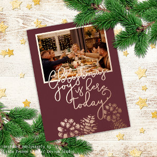 Postal Festiva Con Relieve Metalizado Personalizado Elegante Rosa Gold Seasons Greetings