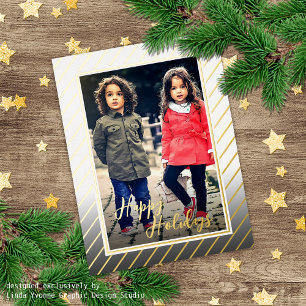 Postal Festiva Con Relieve Metalizado Personalizado Elegante Temporadas Saludos Diseño