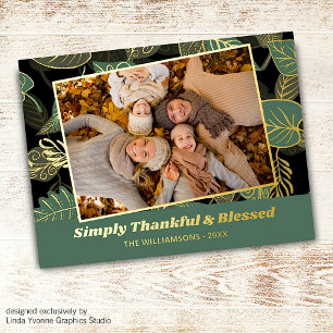 Postal Festiva Con Relieve Metalizado Personalizado Foto Patrón de hojas otoñales