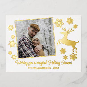 Postal Festiva Con Relieve Metalizado Personalizado Gold Deer & Snowflakes Gold