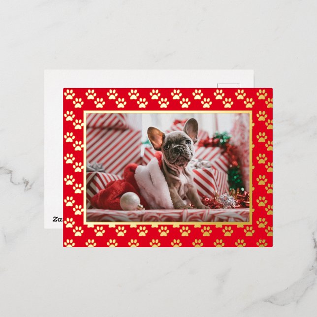 Postal Festiva Con Relieve Metalizado Personalizado Mascota Perro Navidades de fotos Pap (Anverso/Reverso)