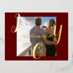 Postal Festiva Con Relieve Metalizado Personalizado Pareja Alegría Feliz Navidad