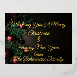 Postal Festiva Con Relieve Metalizado (Personalizar tu nombre) Feliz Navidad y Feliz Nue