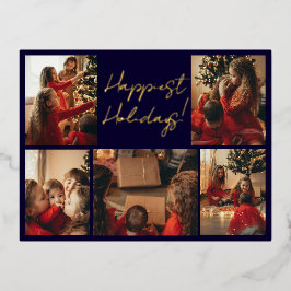Postal Festiva Con Relieve Metalizado Photo Collage Holiday Postcard