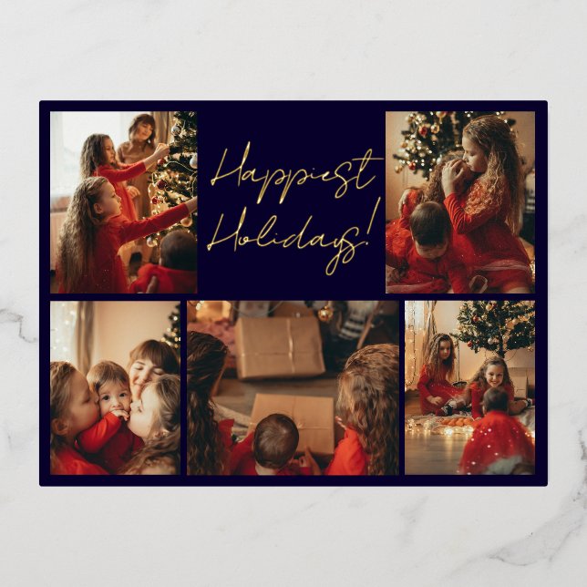 Postal Festiva Con Relieve Metalizado Photo Collage Holiday Postcard (Anverso)