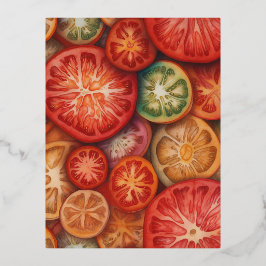 Postal Festiva Con Relieve Metalizado Piezas De Frutas Patrones Sin Marea