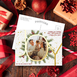 Postal Festiva Con Relieve Metalizado Pine De Alegría De Moda Boughs Navidades De Wreath