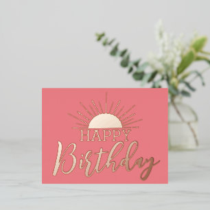 Postal Festiva Con Relieve Metalizado Pink Happy Birday Sunshine Real Gold