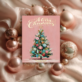 Postal Festiva Con Relieve Metalizado Pink Velvet Christmas Tree Foil Holiday Postcard