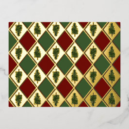 Postal Festiva Con Relieve Metalizado Pinos y la postal del Relieve metalizado Harlequin