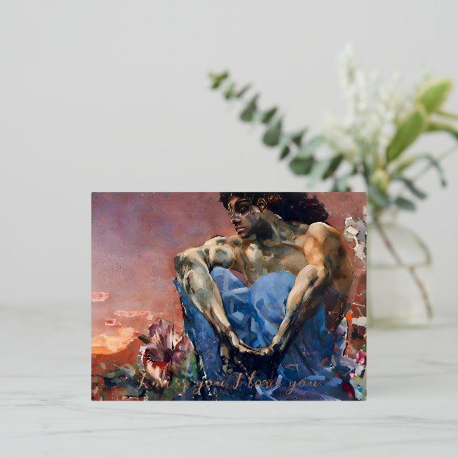 Postal Festiva Con Relieve Metalizado Pintura antigua sentada por Mikhail Vrubel (Anverso de pie)