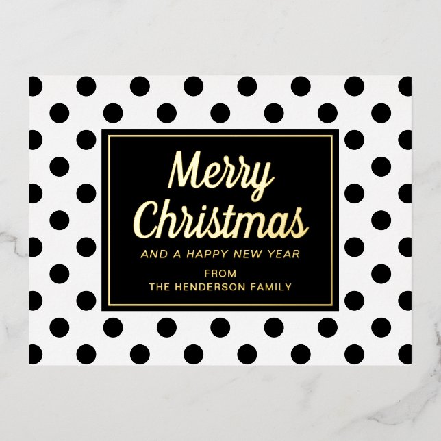 Postal Festiva Con Relieve Metalizado Polka blanco negro moderno se pudre con la navidad (Anverso)
