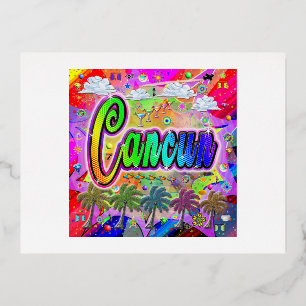 Postal Festiva Con Relieve Metalizado Postcard de Cancun Vista Express