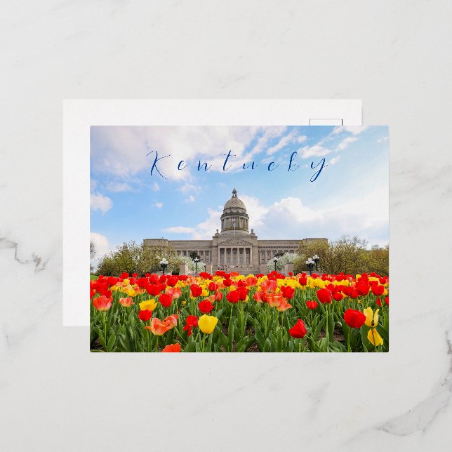 Postal Festiva Con Relieve Metalizado Postcard de Kentucky con capital estatal de Frankf (Anverso/Reverso)