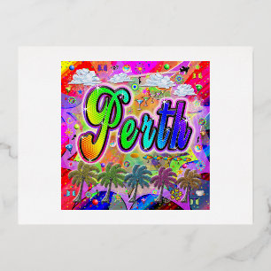 Postal Festiva Con Relieve Metalizado Postcard Perth Vista Express